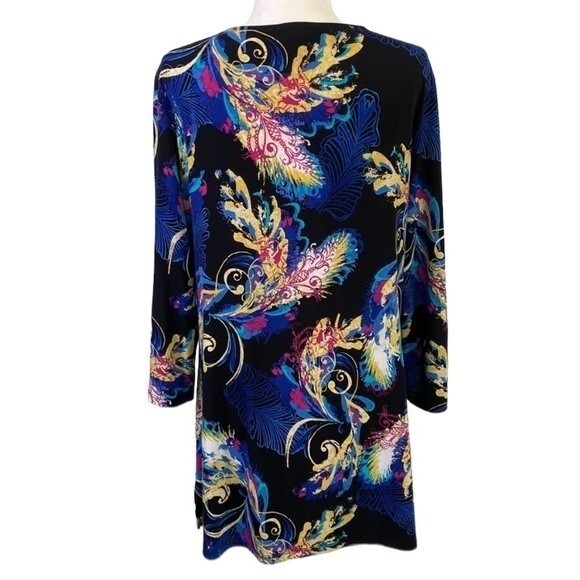 Style & Co Beaded Tunic Top Multicolored Leaves Print 3/4 Sleeve V-Neck Stretchy - Picture 6 of 16